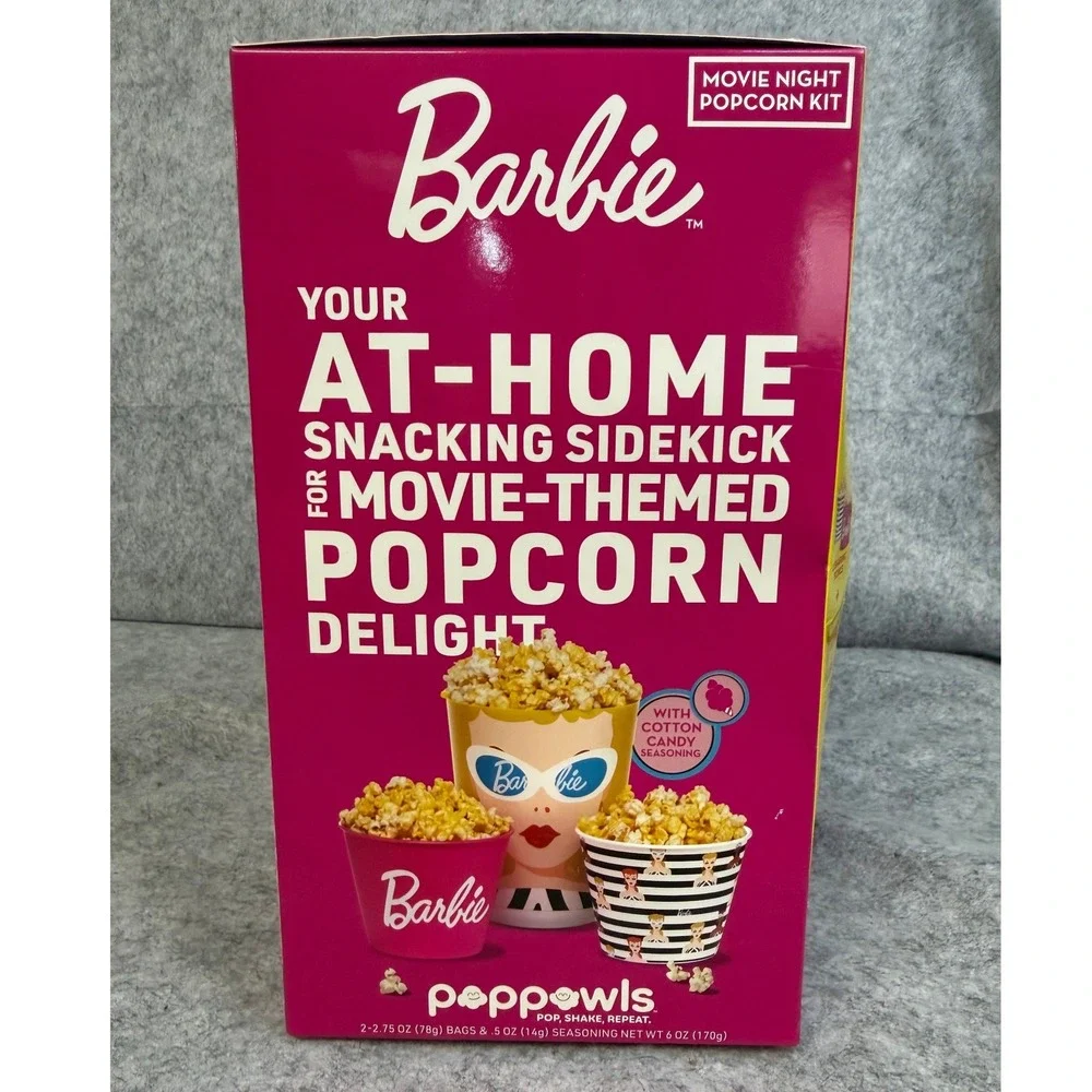 Barbie Movie Night Popcorn Kit Poppowls Collectible Bucket Bowls Seasoning New
